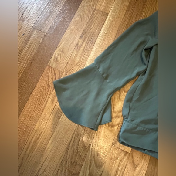 Size small LOFT outlet army green faux wrap blouse. Bell sleeves. - Picture 5 of 9